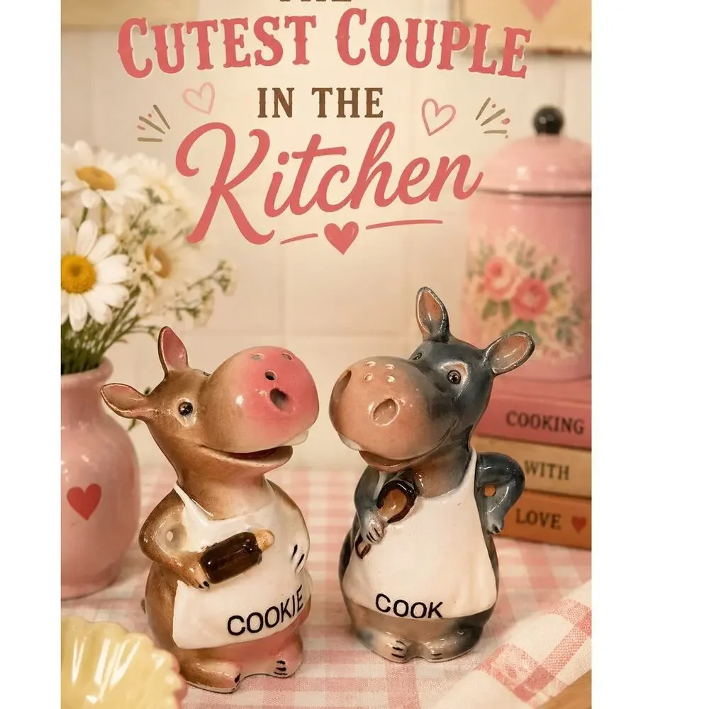 Vintage Ucagco Cook Cookie Donkey Salt Pepper Shakers Cutest Kitchen Couple